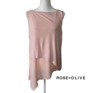 NWT ROSE + OLIVE Women L Asymmetrical Layered sleeveless Top Blouse Blush Pink